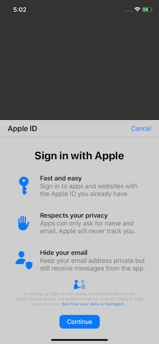 Sign In with Appleの画面
